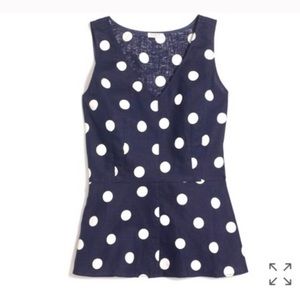 J. Crew linen-cotton peplum top polka dot